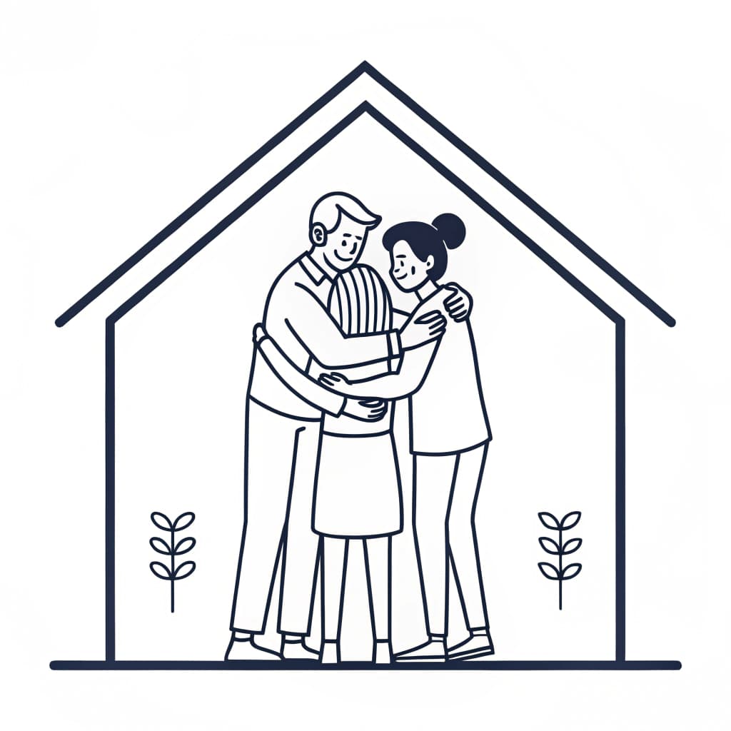 Famille dans une maison protégée